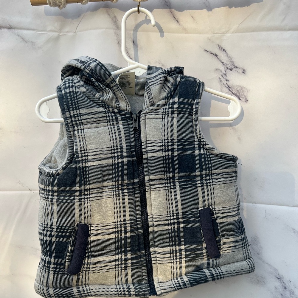 Blue and grey plaid vest